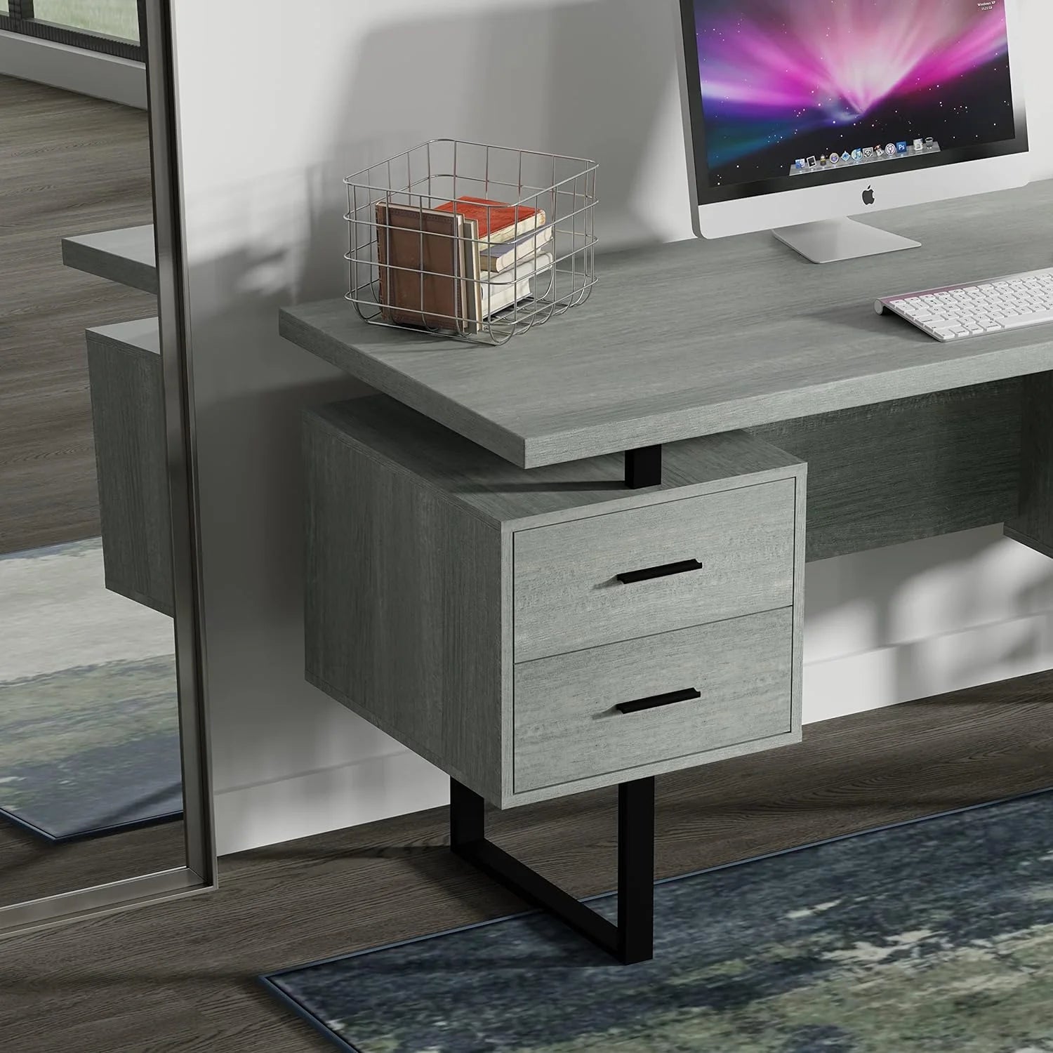 Grey Office Computer Desk with Black Metal E50697