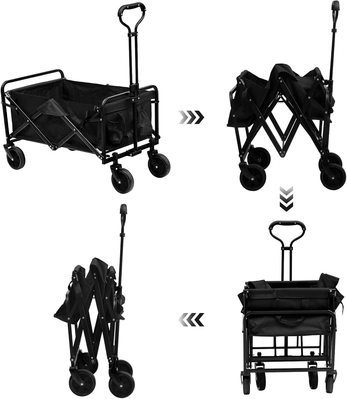 Black Collapsible Folding Wagon with 5 Solid Rubber Wheels E871