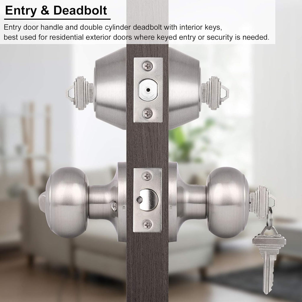 10 Sets Keyed Alike Door Handleset with Deadbolt, Satin Nickel Entry Door Knob with Double Cylinder Deadbolt F96057