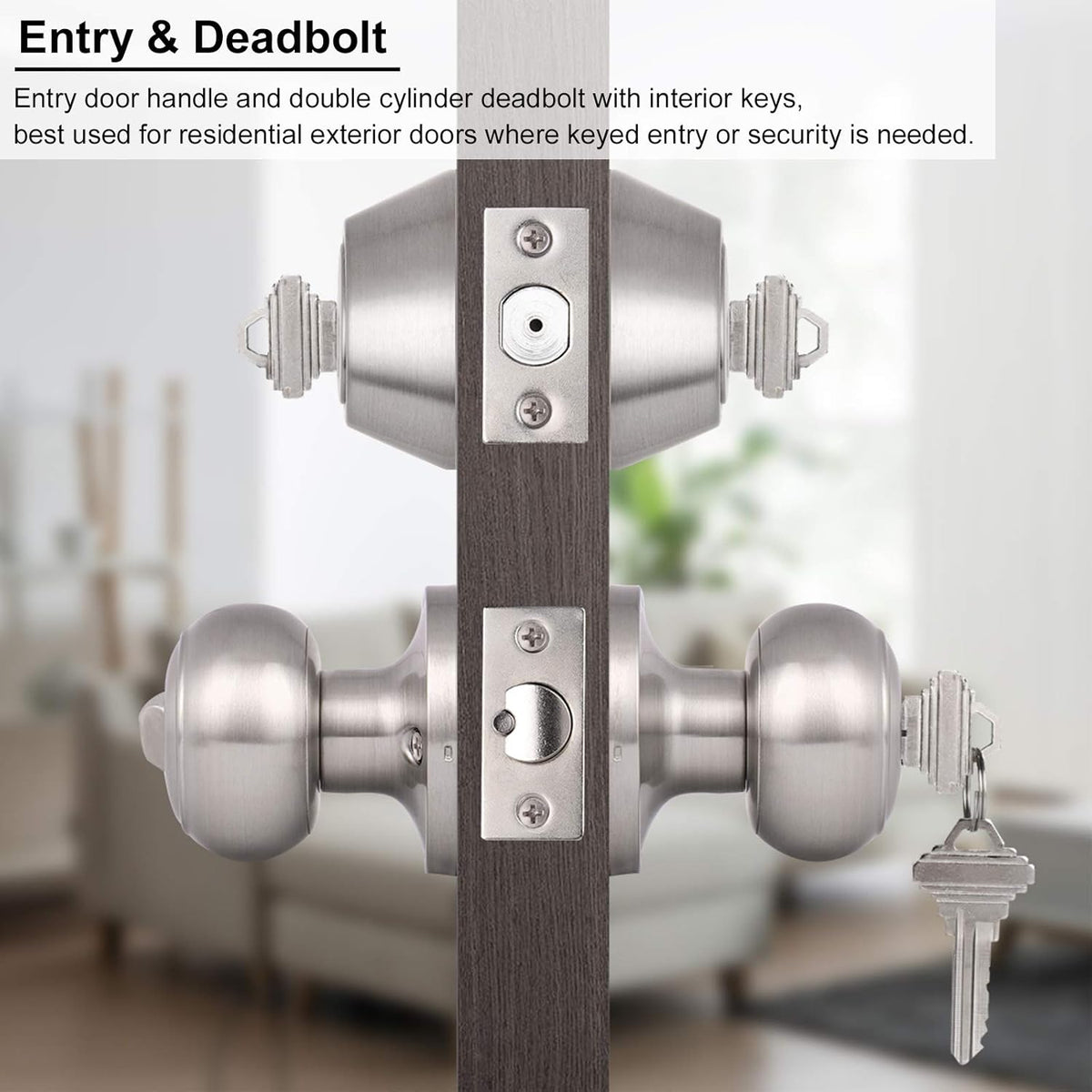 10 Sets Keyed Alike Door Handleset with Deadbolt, Satin Nickel Entry Door Knob with Double Cylinder Deadbolt F96057