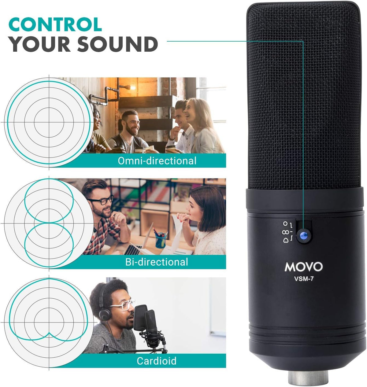 Large Diaphragm Multi-Pattern Studio Condenser Microphone with Shock Mount, Pop Filter, XLR Cable and Tabletop Mic Stand R492484