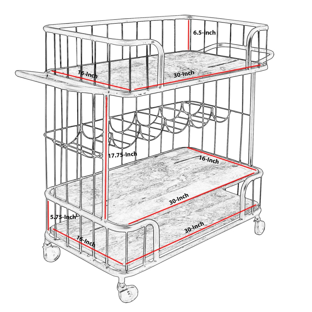 Black and Brown Metal Frame Bar Cart with Wooden Top and 2 Shelves F60342