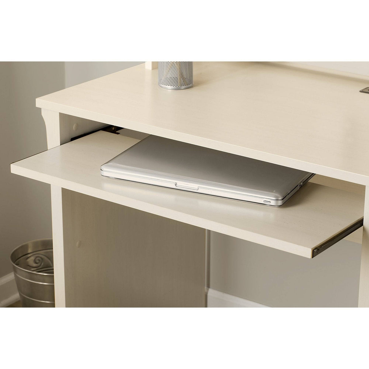 Pure White and Shiplap Gray Small Computer Desk with Hutch G6396