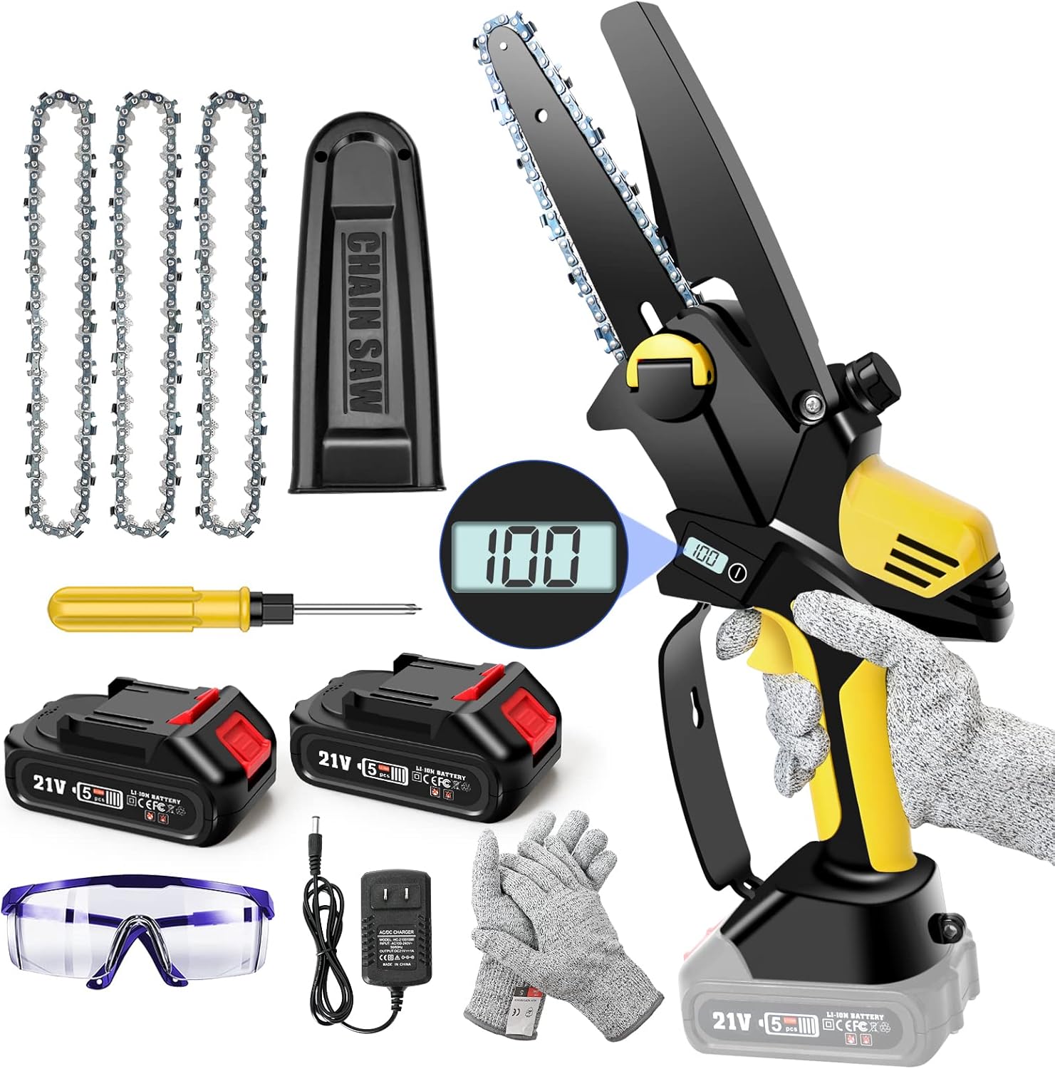 6 Inch Cordless Electric Chainsaw 21V 2.0Ah with Oil System and Safety Lock, Pack of 2 P15646