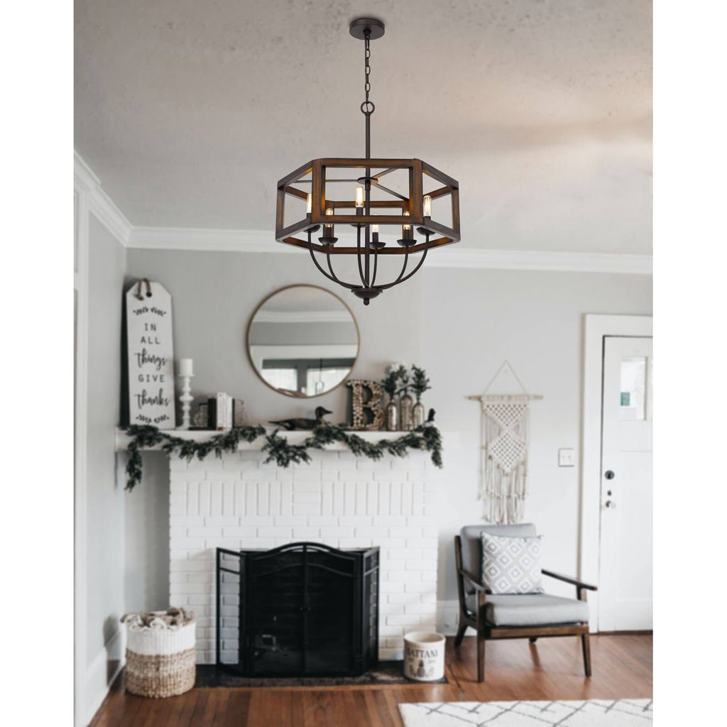 Oak Toned Rubber Wood Chandelier A93288