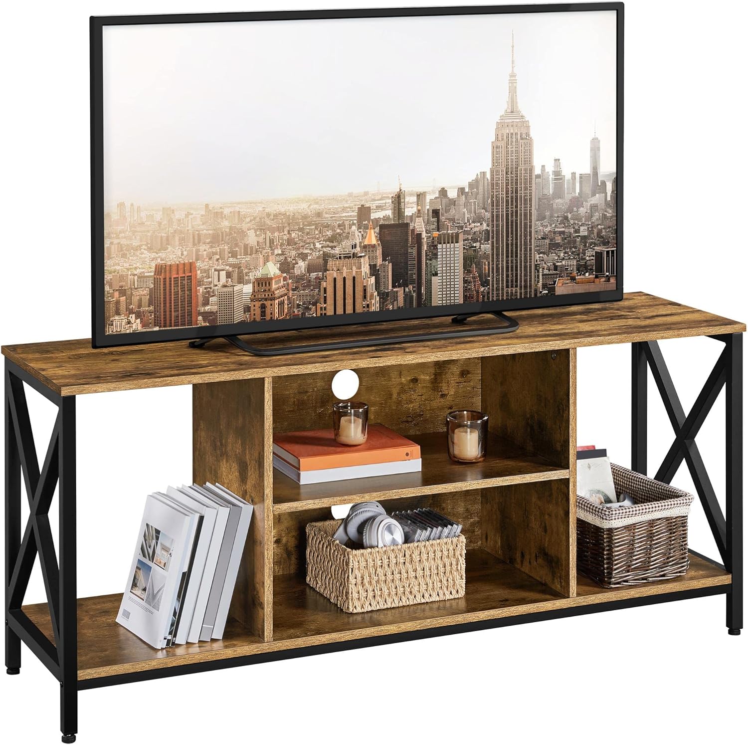 Gray Wood TV Stand with Storage Shelves X148006