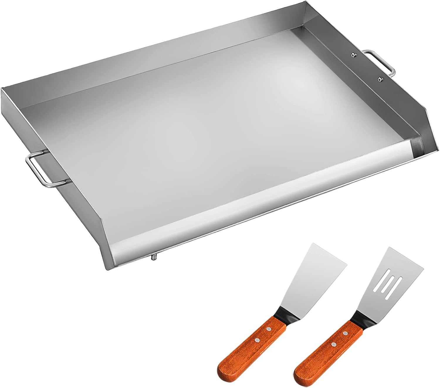 Stainless Steel Griddle 32 X 17 Flat Top Rectangular Plate with 2 Handles and Grease Groove R9424