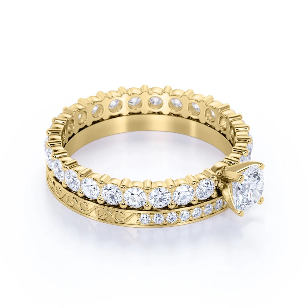 18K Yellow Gold over Silver Moissanite Eternity Band Ring E307354