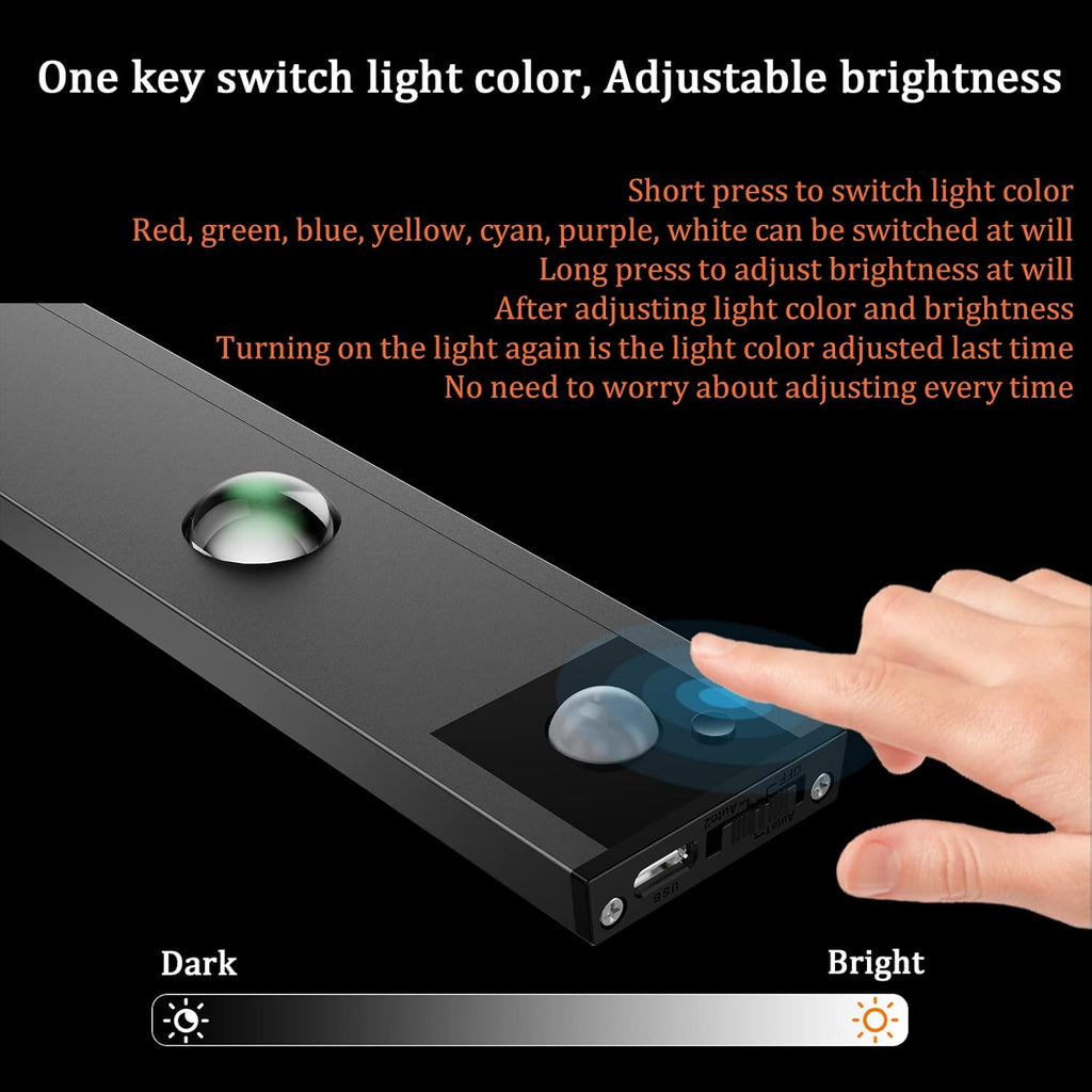 Under Cabinet LED Motion Sensor Light, 23.62 inch, 7 Color, Wireless USB Rechargeable W949