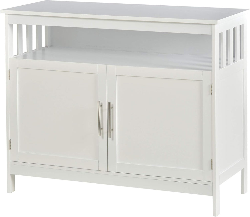 White Wooden Kitchen Console Table with 2-Level Cabinet and Open Shelf C971804