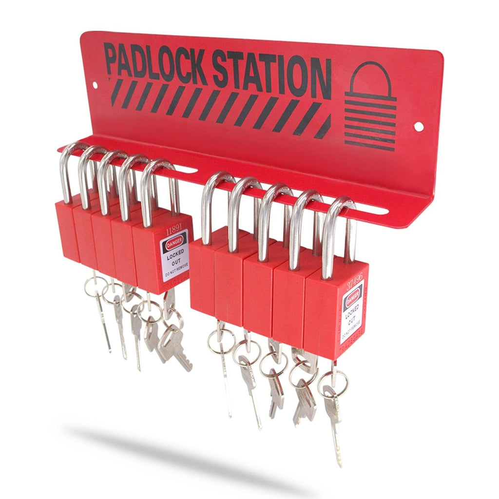 10 Padlocks Included Lockout Tagout Station with Carbon Steel Body D5988