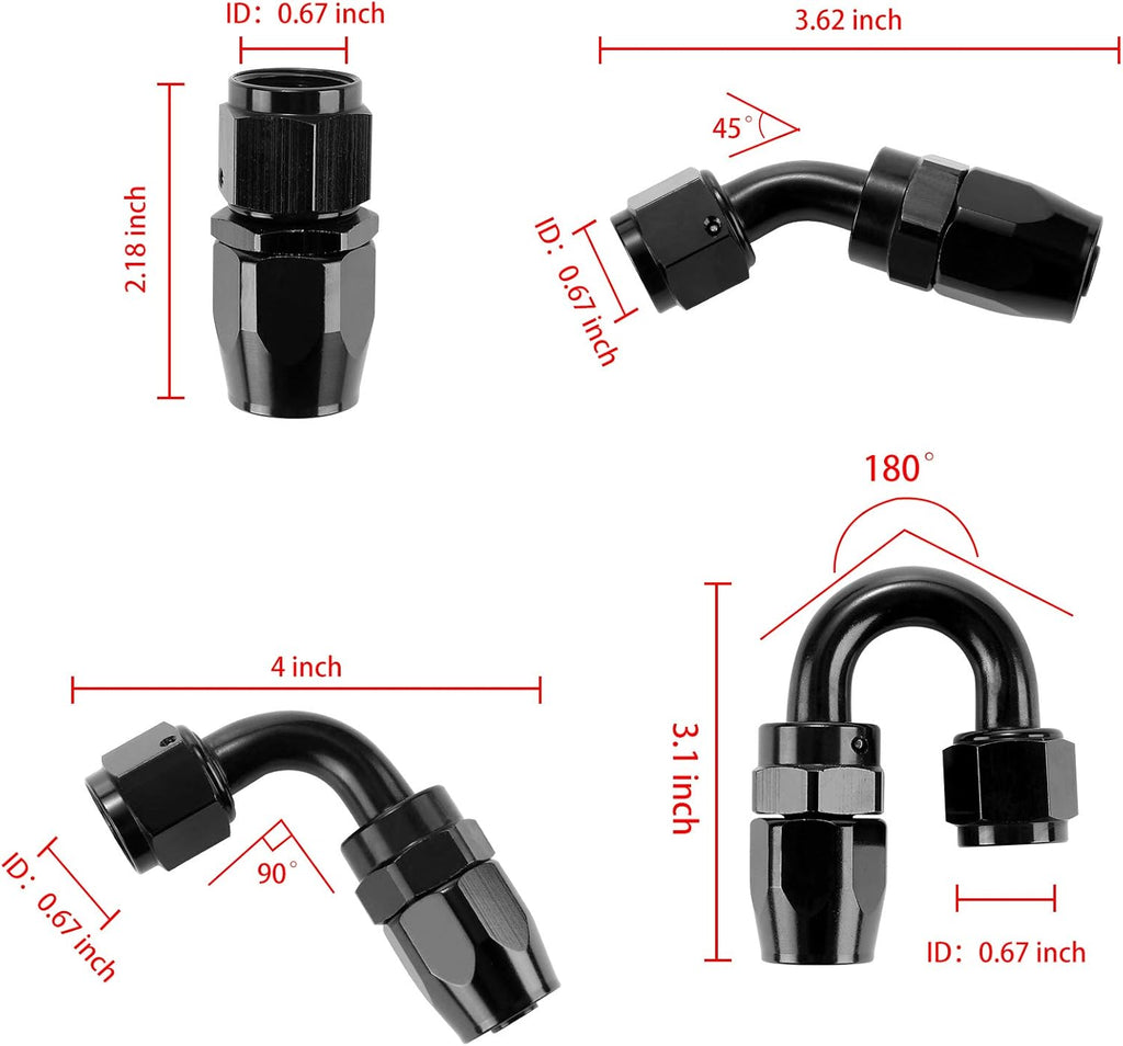 20Ft 8AN 1/2" Stainless Steel Nylon Braided CPE Oil Hose Kit Black Pack of 2 L7221