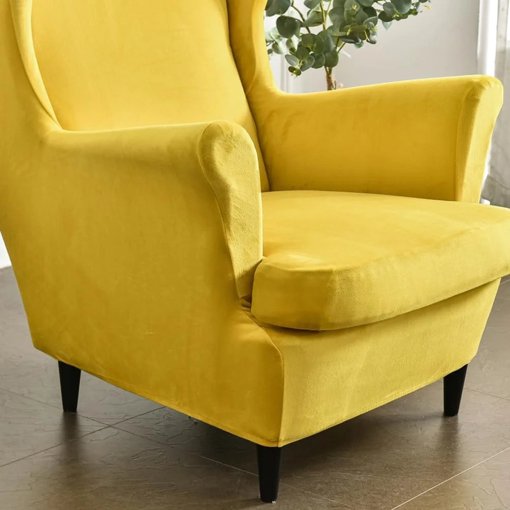 Ginger Velvet Stretch Wingback Chair Sofa Slipcover with Elastic Bottom Y91912