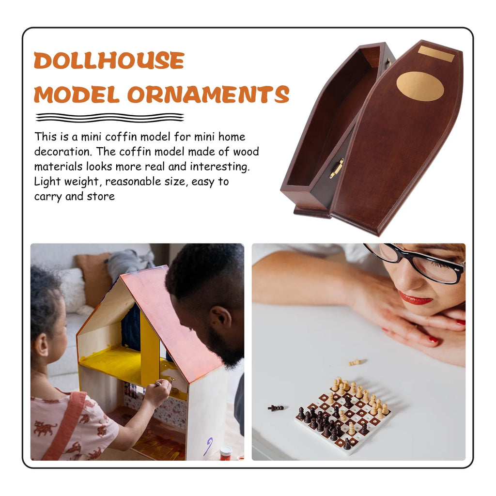 Wood Mini Coffin Dollhouse Box Skeleton Toy F8690