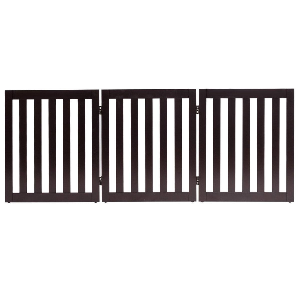 Folding Standing 3 Panels Wood Pet Fence Brown G356646