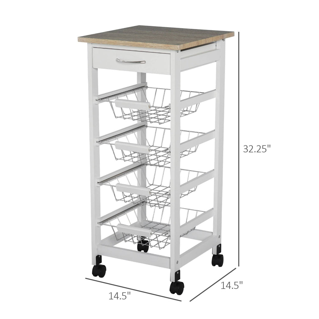 White Wooden Rolling Kitchen Storage Cart J51244
