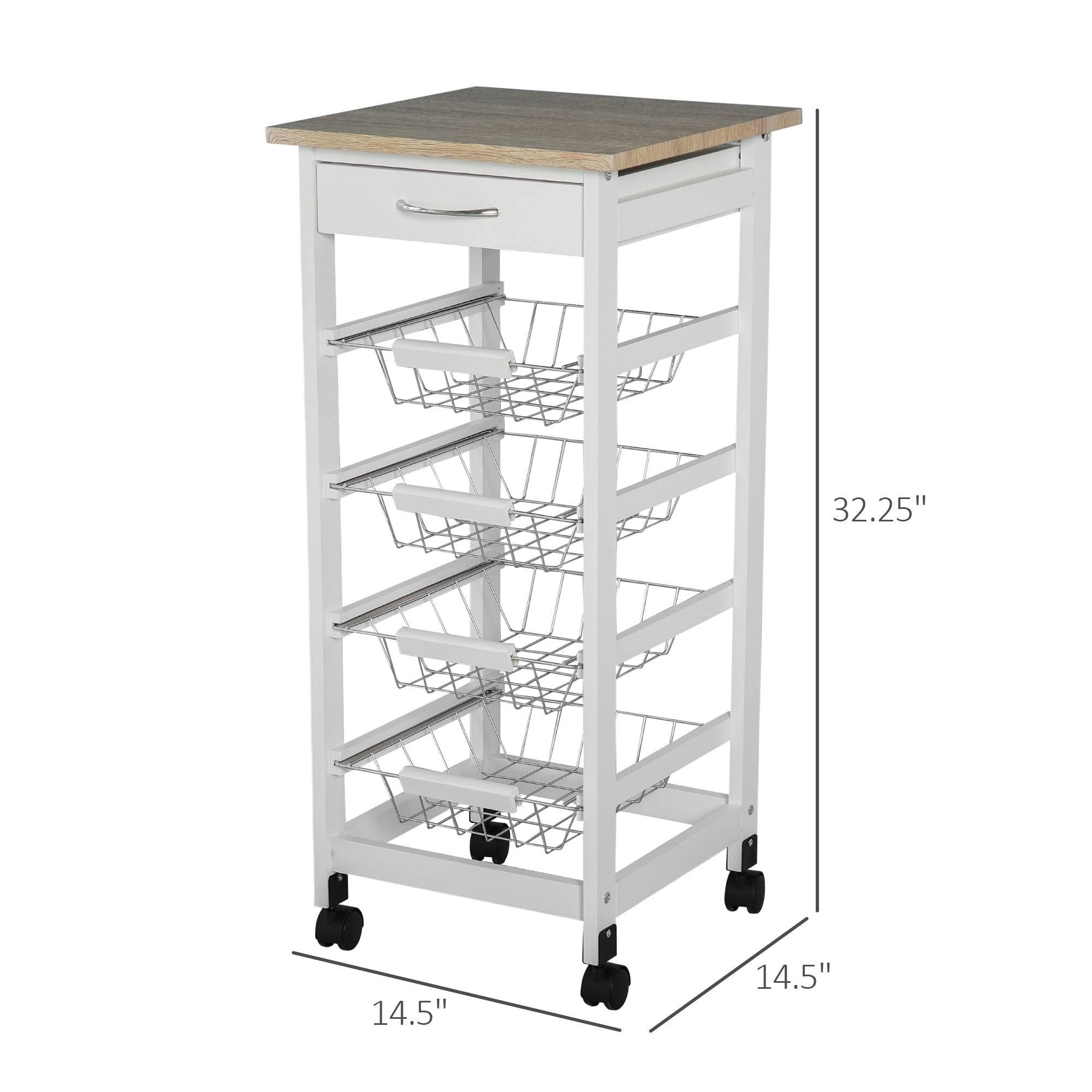 White Wooden Rolling Kitchen Storage Cart J51244