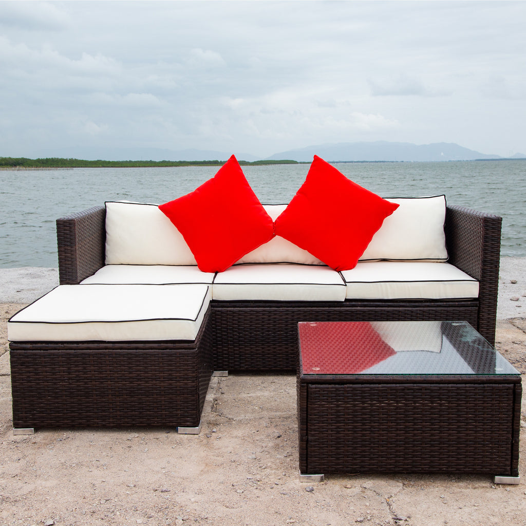 3 Piece Patio Sectional Wicker Rattan Outdoor Furniture Sofa Set F921
