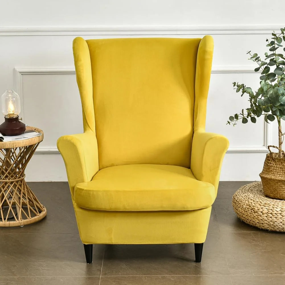 Ginger Velvet Stretch Wingback Chair Sofa Slipcover with Elastic Bottom Y91912