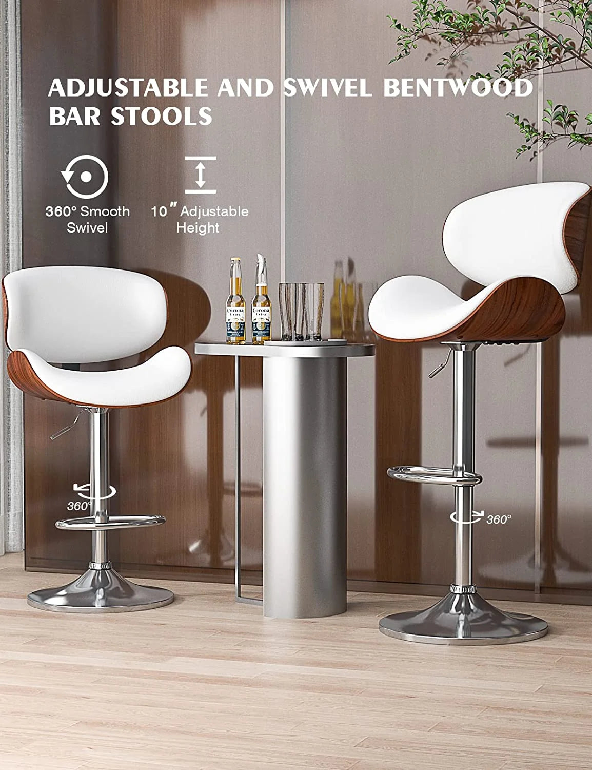 Bentwood Adjustable Height Swivel PU Leather Bar Stools Set of 2 B457061