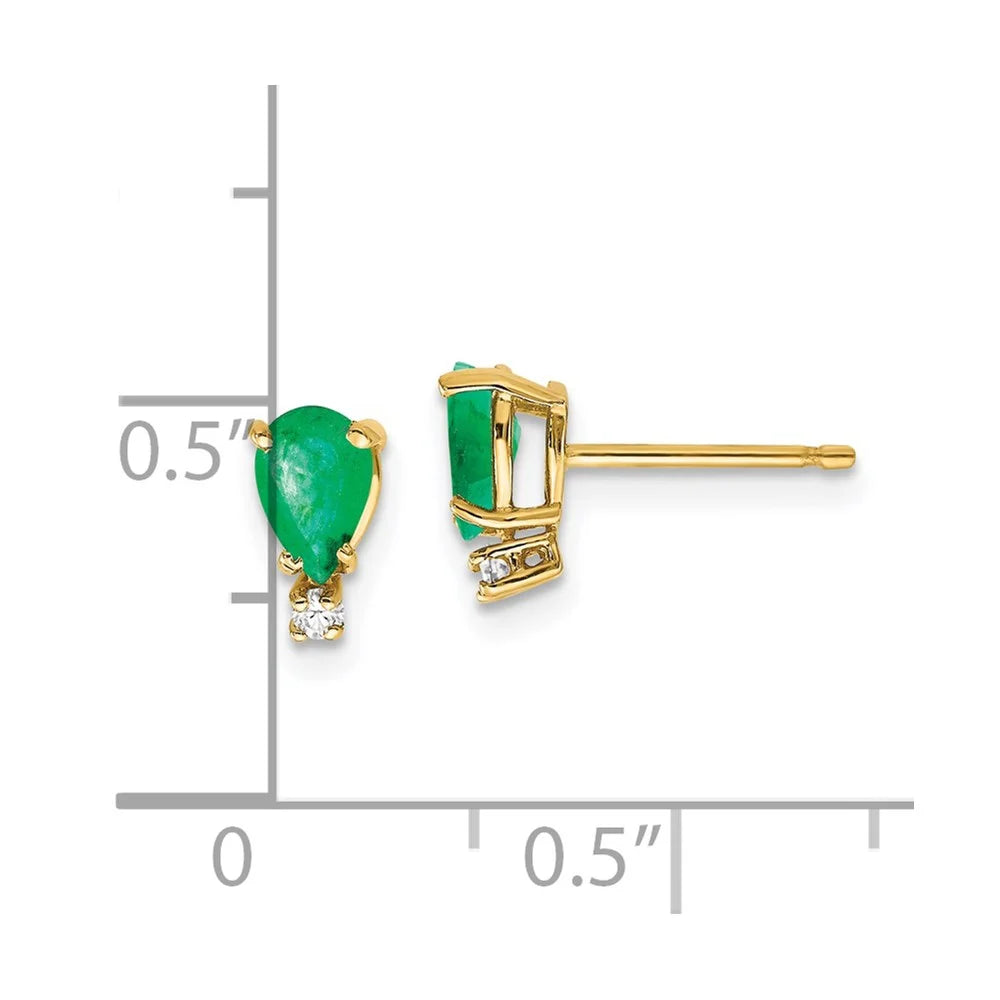 14 Karat Yellow Gold Emerald Diamond Post Earrings A517