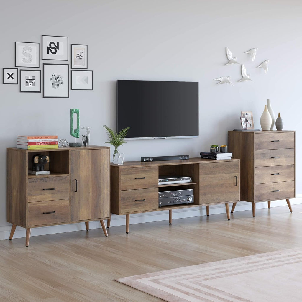 Rustic Brown Wood TV Stand with Sliding Door C147