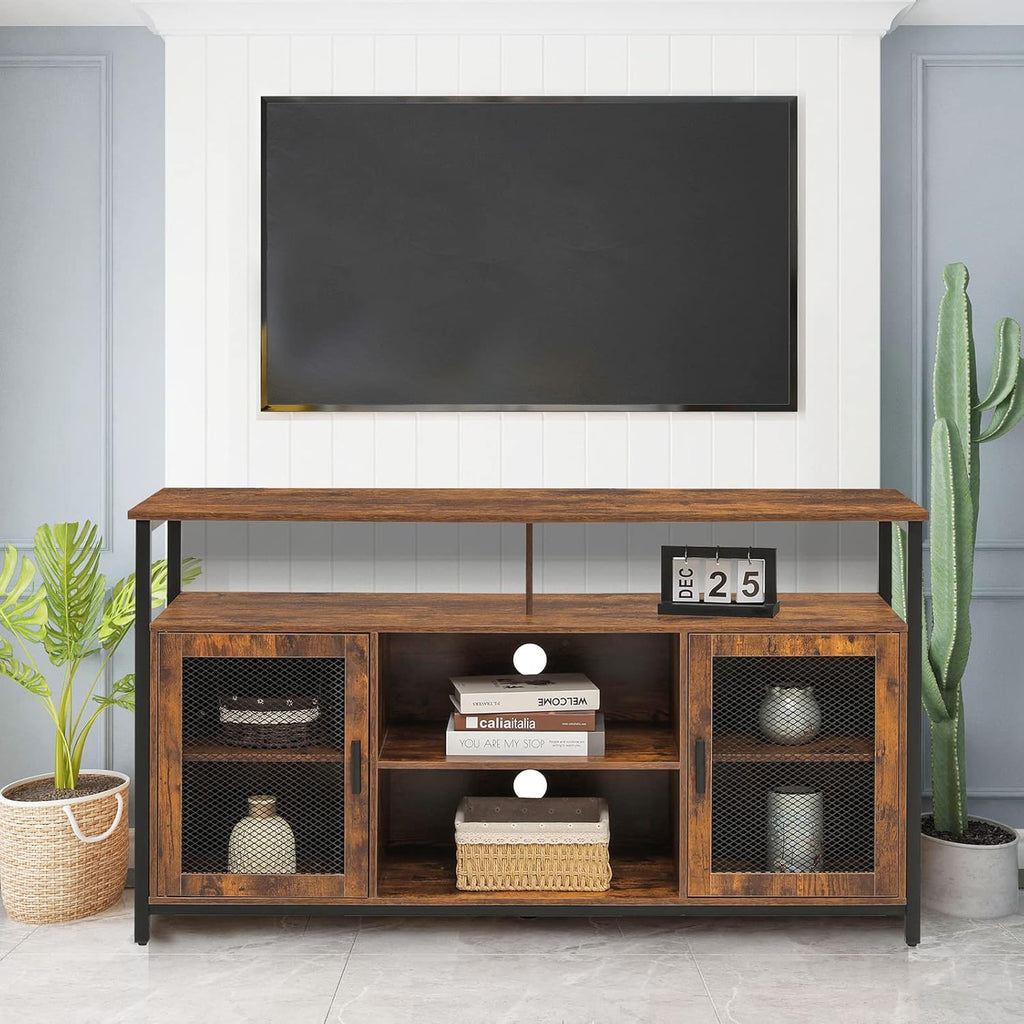 Rustic Brown TV Stand with Storage Shelves I889