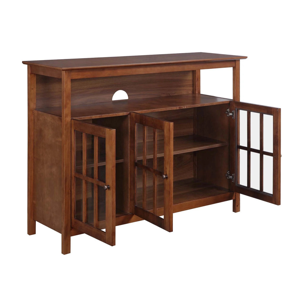 Dark Walnut TV Stand with Storage Cabinets and Shelf T4562