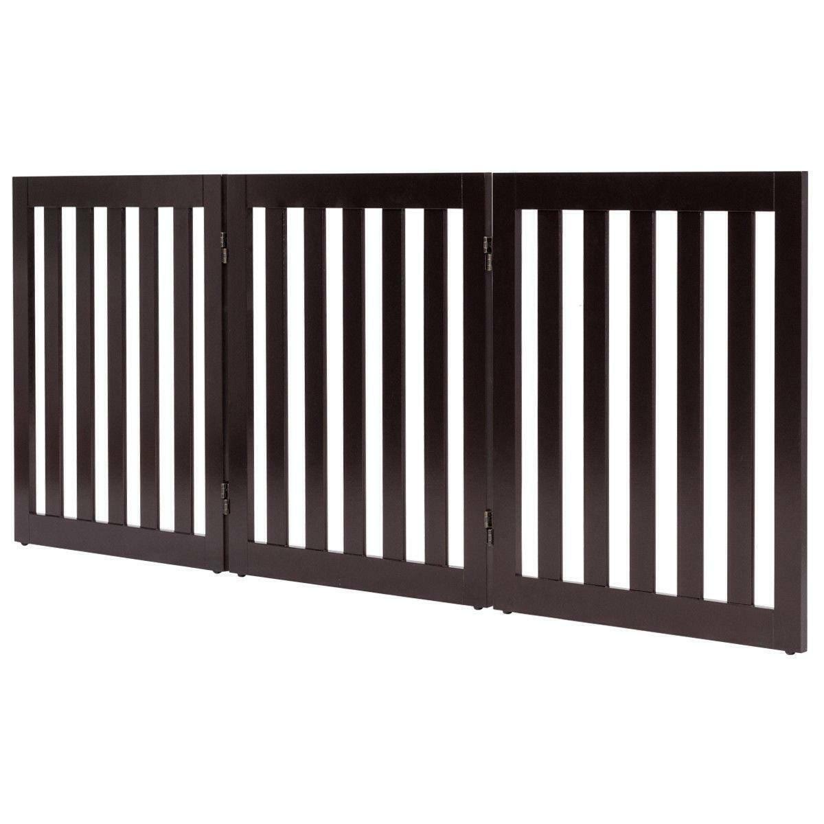 Folding Standing 3 Panels Wood Pet Fence Brown G356646