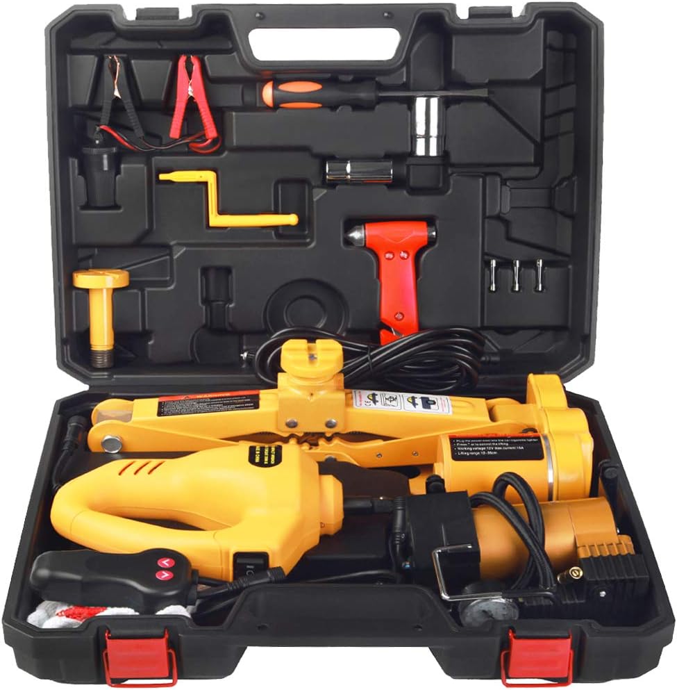 3 Ton 12v Electric Scissor Lift Jack with Impact Wrench and Tire Inflator Pump D704