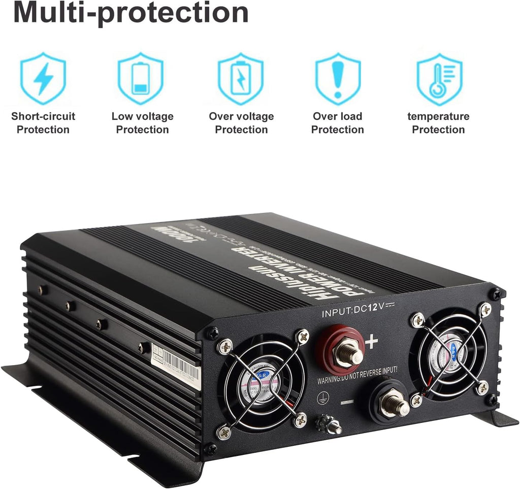 Power Inverter 1000 Watt 12v to 110v Modified Sine Wave with USB Port and Dual AC Outlets O45447