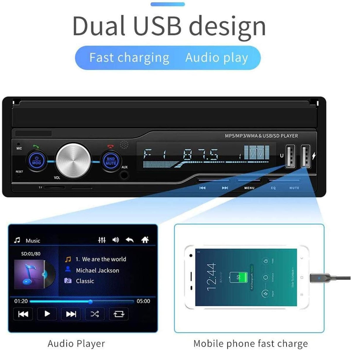 Single Din 7 inch Bluetooth Car Stereo with Retractable Touch Screen H499