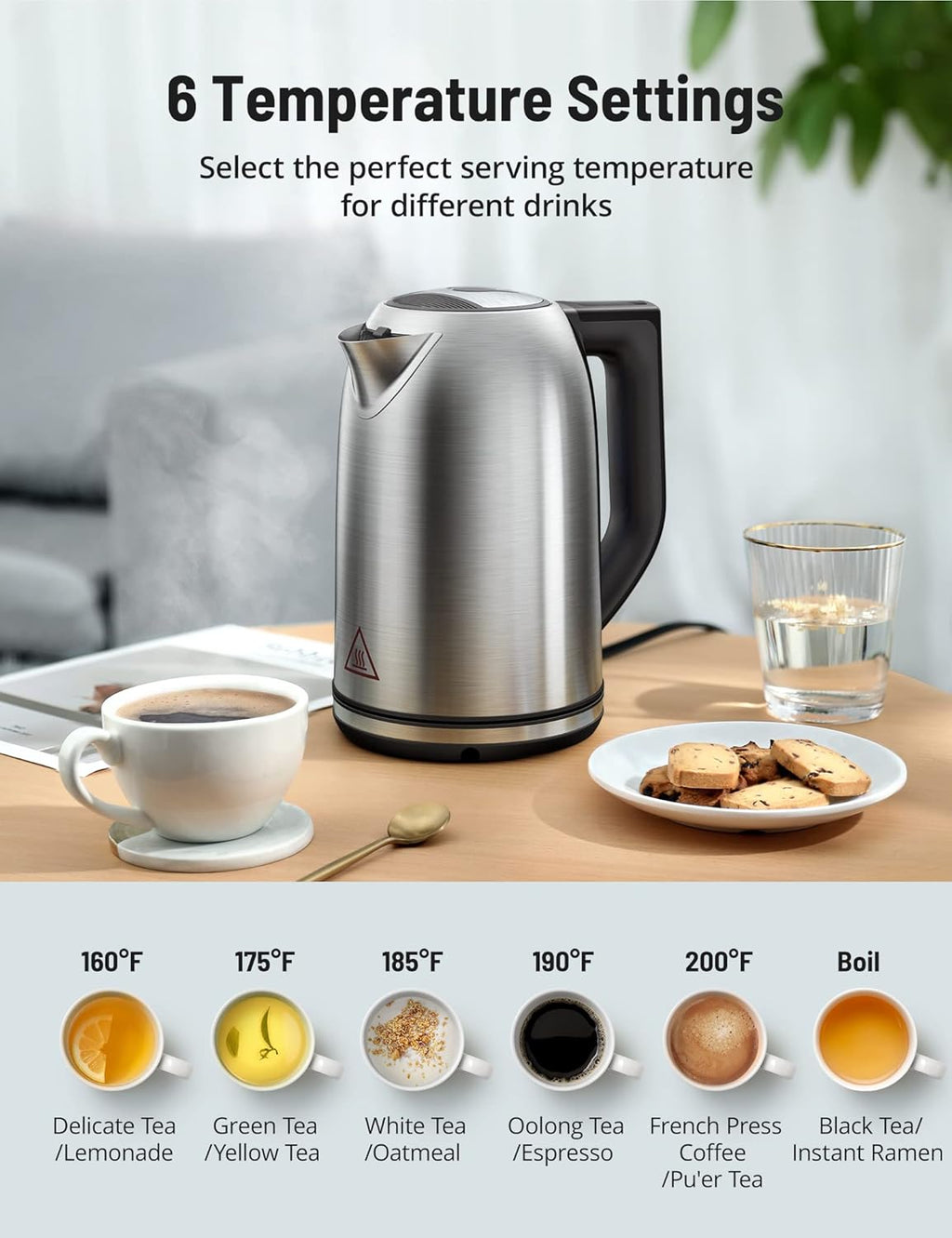 1.7L Cordless Electric Kettle with 6 Temperature Settings H620