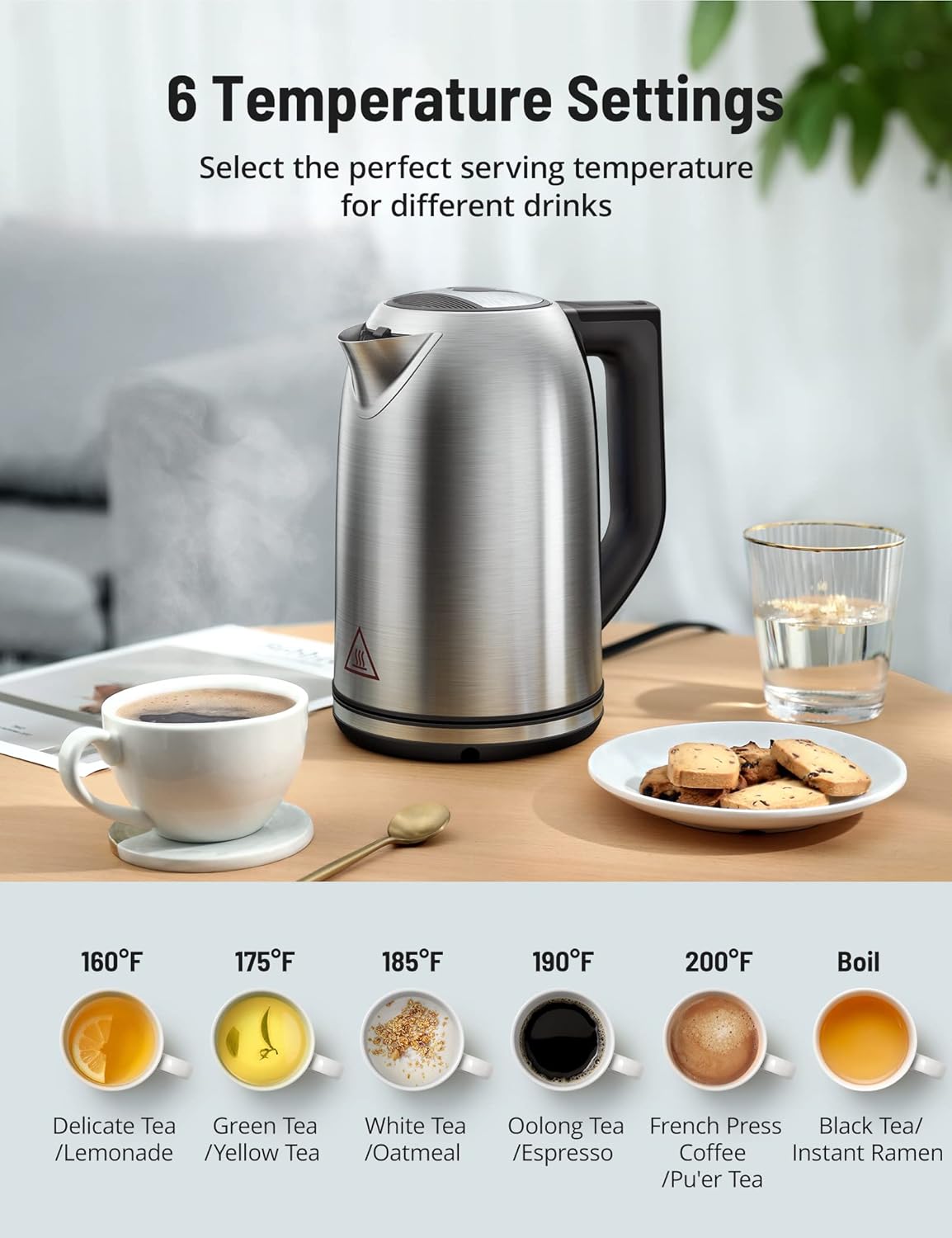 1.7L Cordless Electric Kettle with 6 Temperature Settings H620
