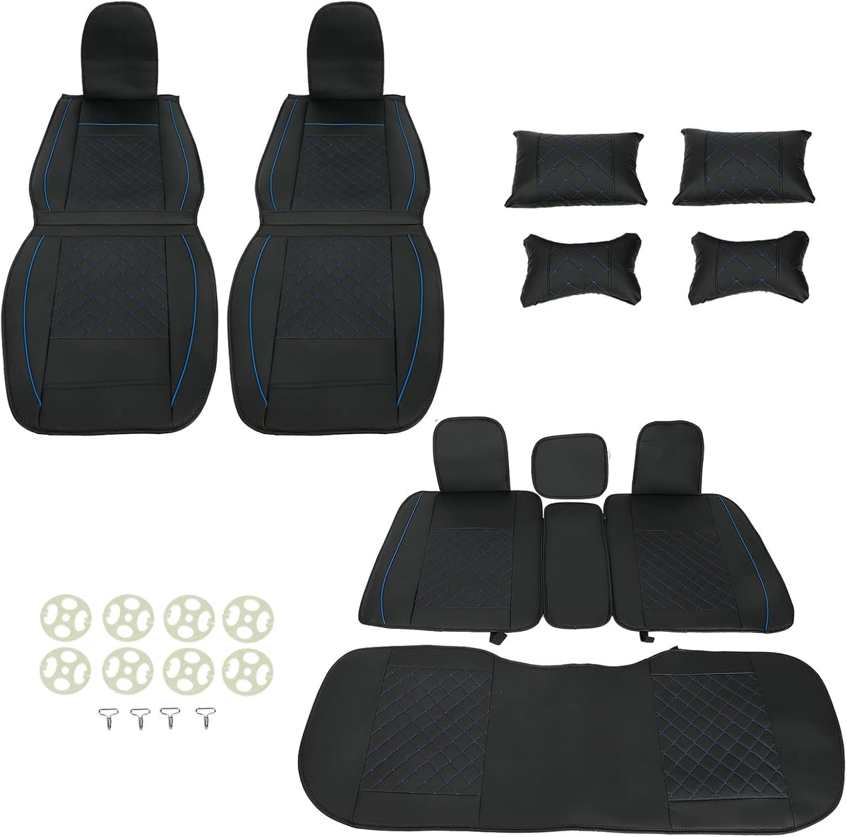 Beige Leather Car Seat Covers 9PCS Full Set Front Rear B66125