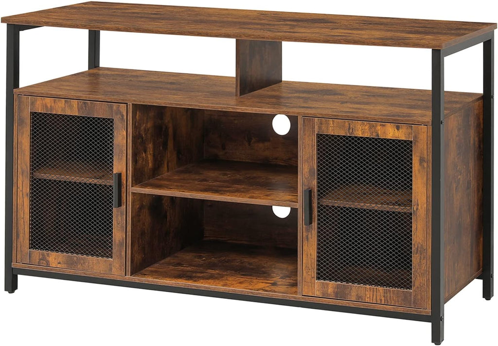 Rustic Brown TV Stand with Storage Shelves I889