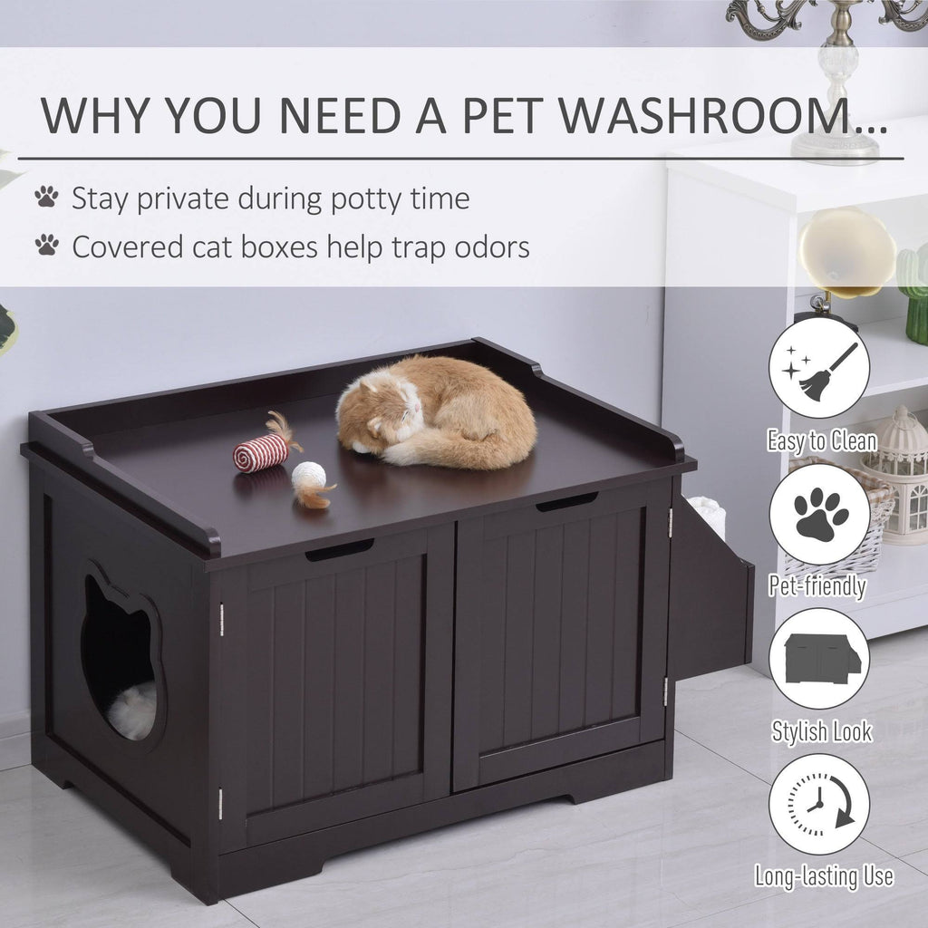 White Wooden Cat Litter Box Enclosure with Nightstand and Storage Rack Q473814