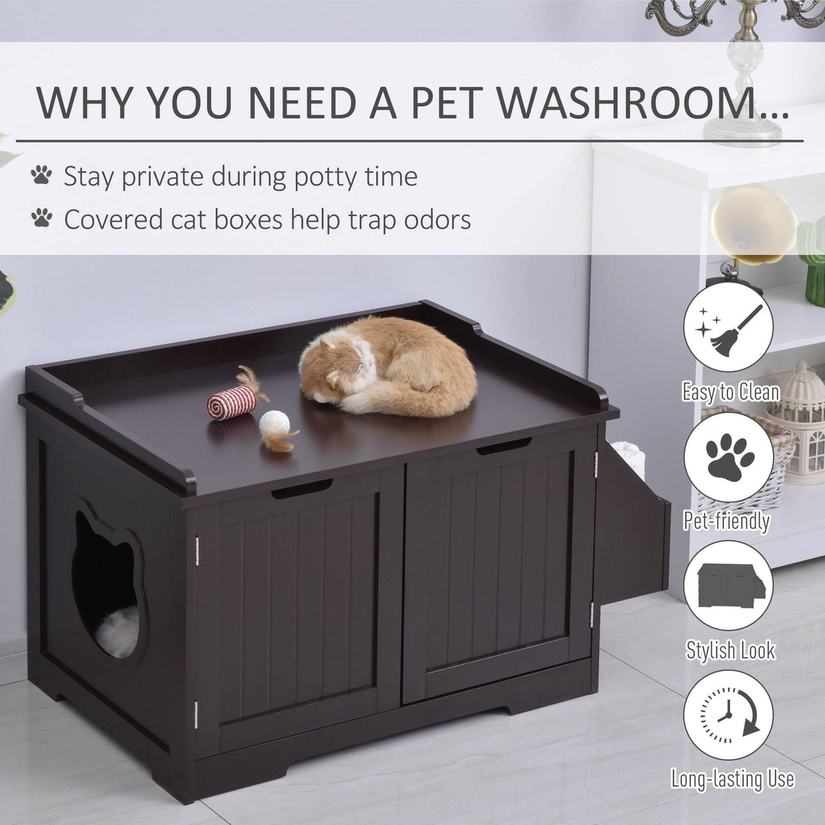 White Wooden Cat Litter Box Enclosure with Nightstand and Storage Rack Q473814