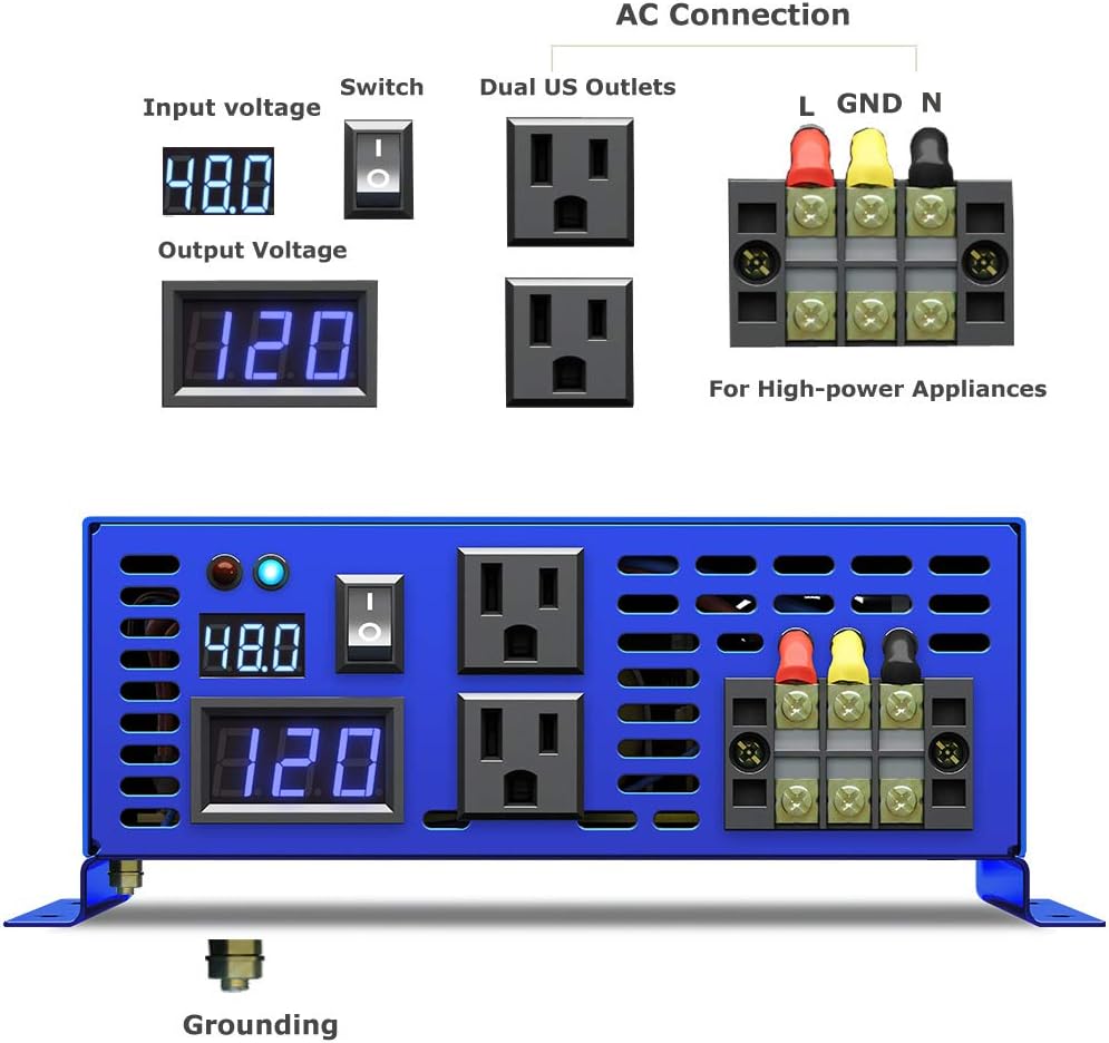 3500 Watt Pure Sine Wave Power Inverter 48V to 120V AC D3833