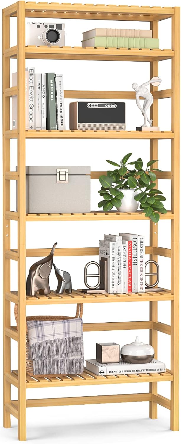 6 Tiers Bamboo Adjustable Tall Bookshelf J275027