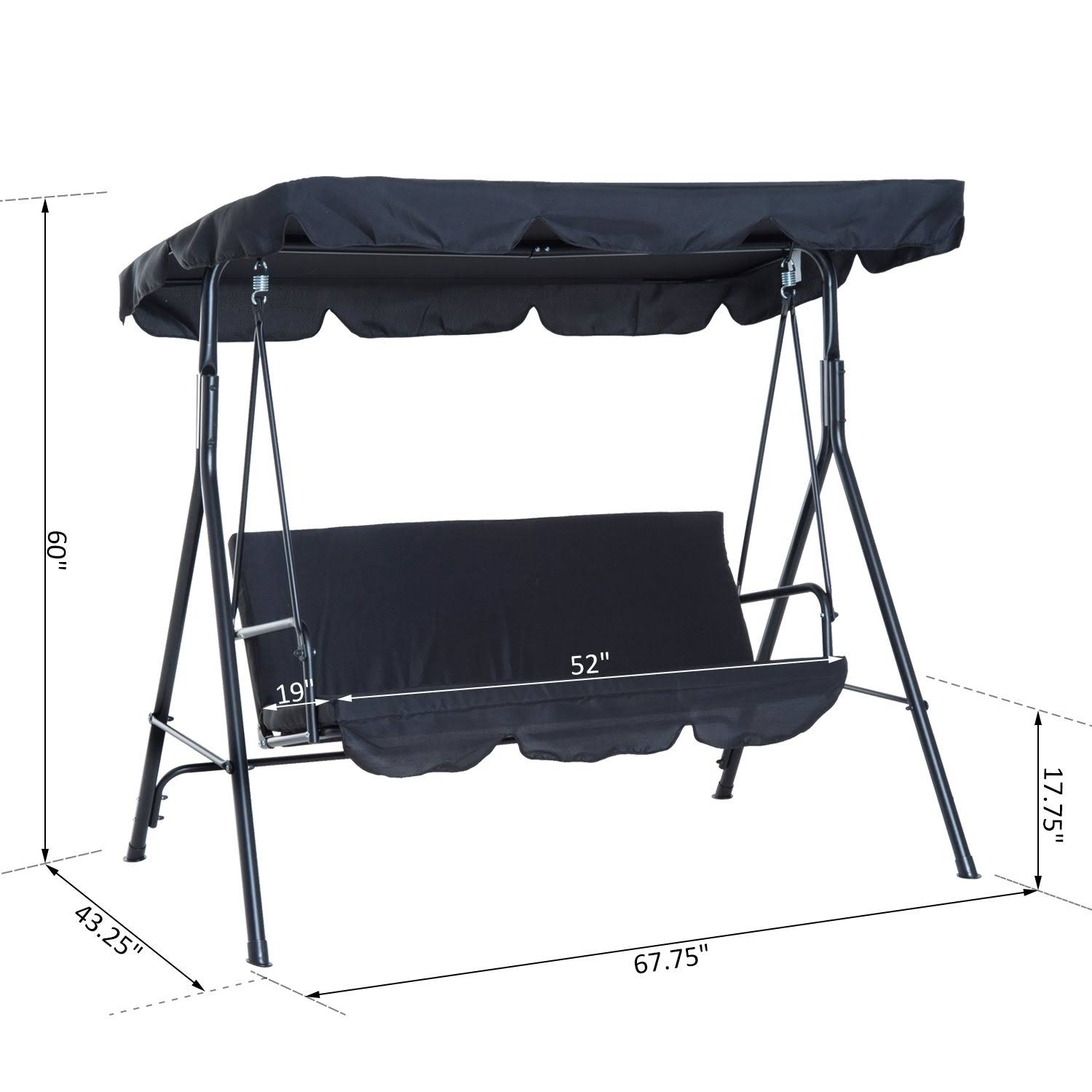 Black Steel 3 Person Porch Swing I31065