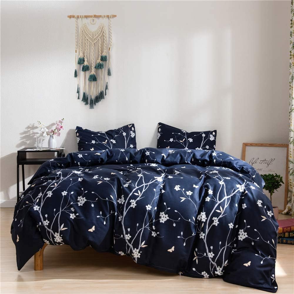 Twin Cotton Embroidered Cactus Reversible Duvet Cover Set with Zipper Closure S9340
