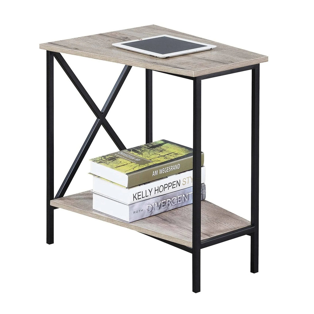 White Faux Marble Wedge End Table J343