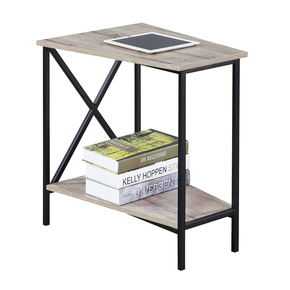 White Faux Marble Wedge End Table J343