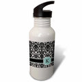 Mint Blue Black and White Damask Pattern 21 oz Sports Water Bottle J3560