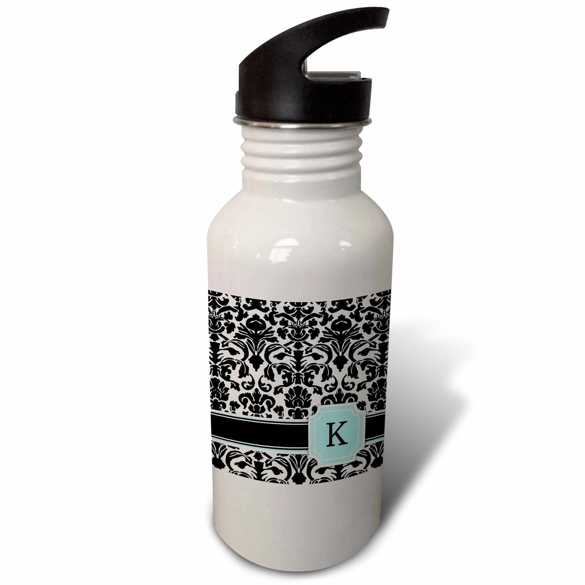 Mint Blue Black and White Damask Pattern 21 oz Sports Water Bottle J3560