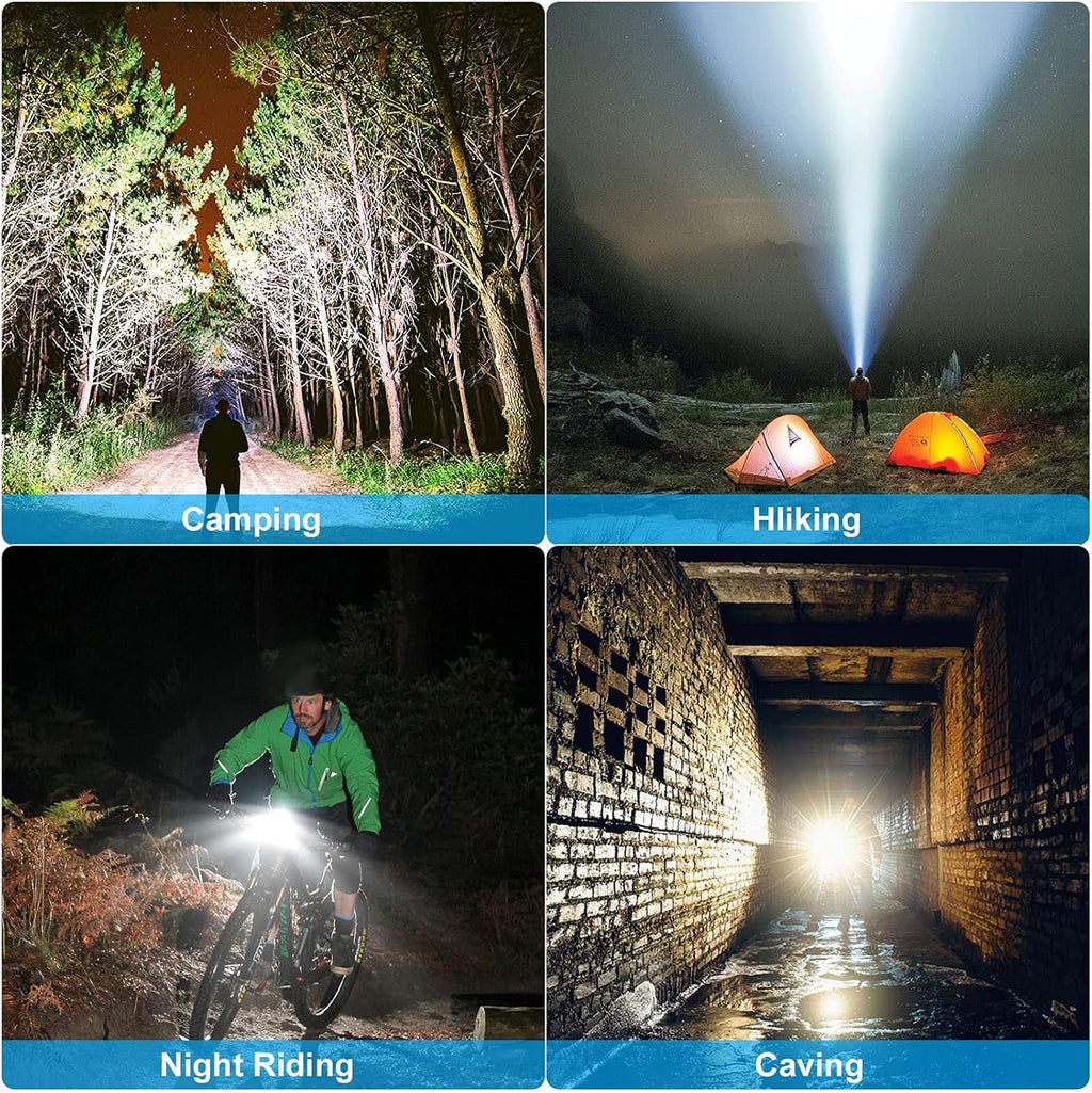 Rechargeable 100000 Lumens Tactical LED Flashlight with 3 Modes, 4 Batteries, Zoomable, IPX5 Waterproof W924
