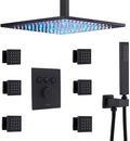 12 Inch Ceiling Rain Shower Head Combo System with Body Jets and Handheld, Matte Black Shower Faucet Fixture Set E356794