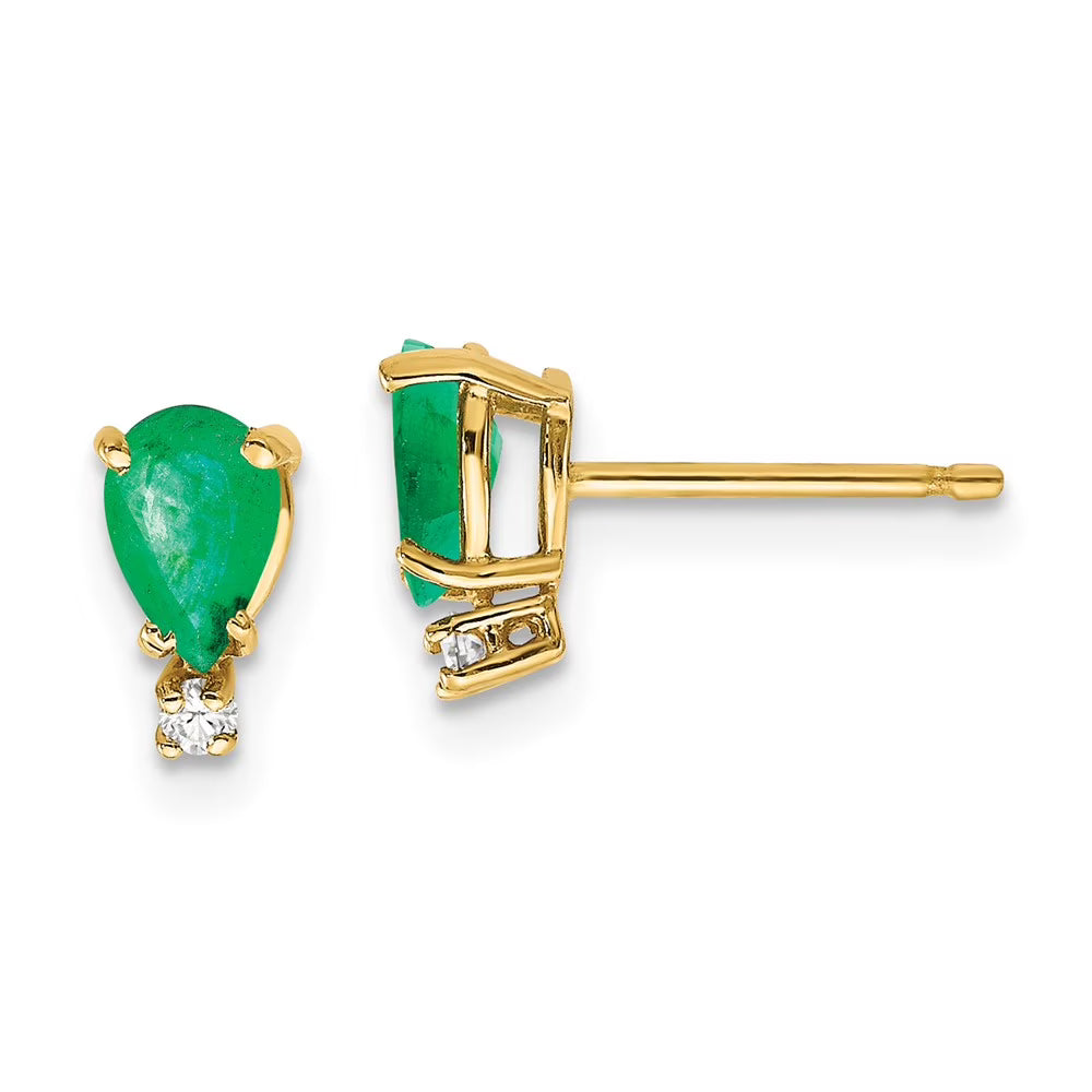 14 Karat Yellow Gold Emerald Diamond Post Earrings A517