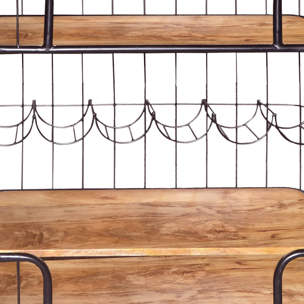 Black and Brown Metal Frame Bar Cart with Wooden Top and 2 Shelves F60342